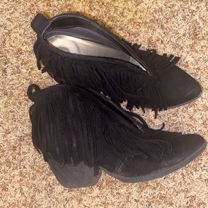 fringe western booties black